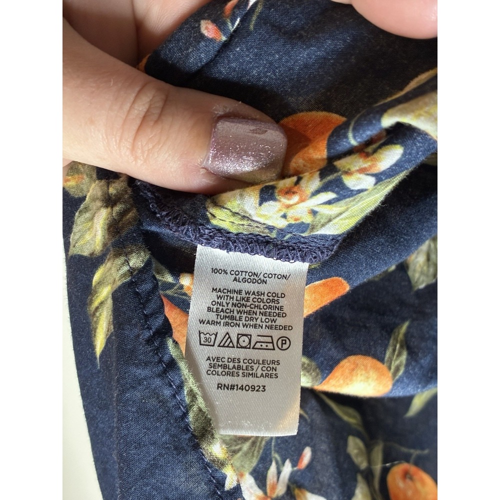 navy blue w/all over orange fruit LOFT short-sleeve button-down shirt L Resort - Picture 3 of 7